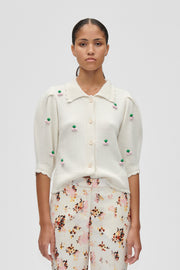 Stine Goya Bubble Knit Polo Cardigan Knit Vanilla