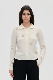 Stine Goya Collared Long Sleeve Cardigan Knit Cream