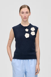 Stine Goya Crewneck Dropped Shoulder Vest Knit Navy