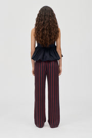Stine Goya Elasticated Long Pants Pants Navy and Burgundy Wallpaper Stripes