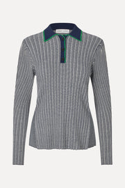 Stine Goya Long Sleeve Knit Polo Knit Soft Striped Rib