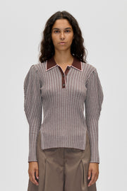 Stine Goya Long Sleeve Knit Polo Knit Ivory Stripes