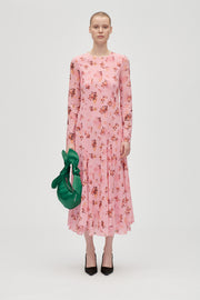 Stine Goya Long Sleeve Ruffling Midi Dress Dress Pink Magnolias