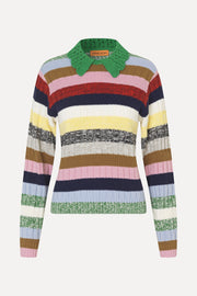 Stine Goya Mix Stripe Polo Collar Sweater Knit Stripes Mix