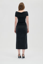 Stine Goya One Shoulder Draped Midi Dress Dress Black