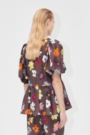 Stine Goya Puff Sleeve Peplum Top Top Wild Flowers
