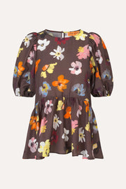 Stine Goya Puff Sleeve Peplum Top Top Wild Flowers