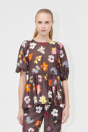 Stine Goya Puff Sleeve Peplum Top Top Wild Flowers