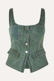 Stine Goya Scoopneck Pockets Vest Top Dark Green