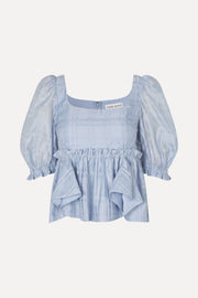 Stine Goya Sheer Ruffling Puffy Sleeve Top Top Brunnera Blue