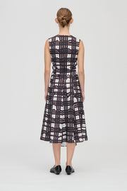 Stine Goya Sleeveless Gathered Midi Dress Dress Checkered Wave Burgundy