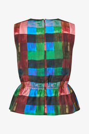 Stine Goya Top With Cinched Waist Top Watercolor Checks