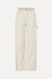 Stine Goya Twist Knee Seam Denim Pants Pants Natural / Contrast Red