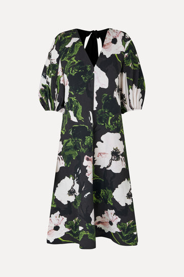 3/4 Volume Sleeves Midi Dress - Umber Windflower - Stine Goya 3/4 Volume Sleeves Midi Dress - Umber Windflower - Stine Goya