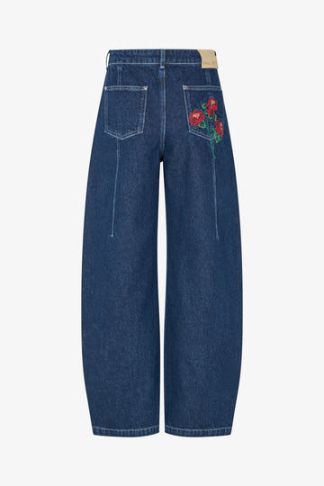 Stine Goya Barrel Fit Pants Pants Rose Embroidery
