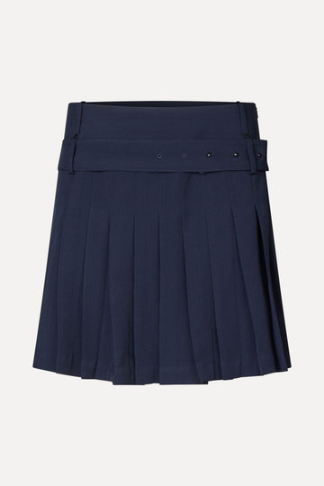 Stine Goya Belted Pleated Skirt Skirt Dark Blue