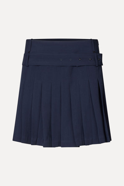 Belted Pleated Skirt - Dark Blue - Stine Goya