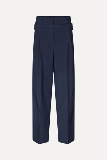 Stine Goya Belted Tailored Pants Pants Dark Blue