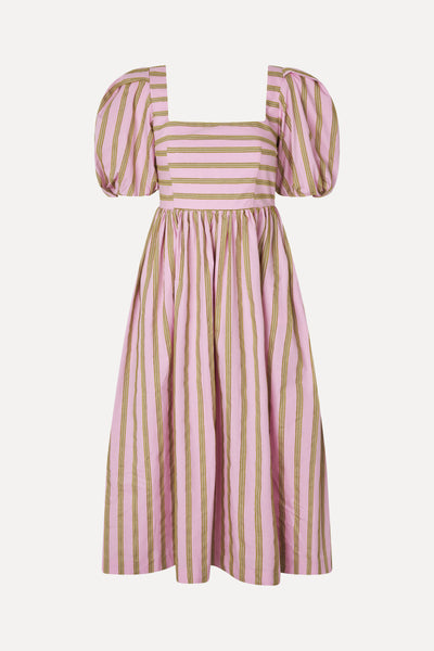 Stine Goya Blouson Sleeve Midi Dress Wallpaper Stripes