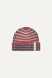 Stine Goya Chunky Rib Beanie Accessories Navy / Red / Cream