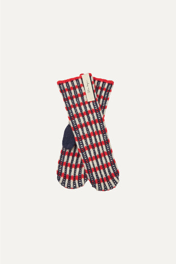Stine Goya Chunky Rib Mittens Accessories Navy / Red / Cream
