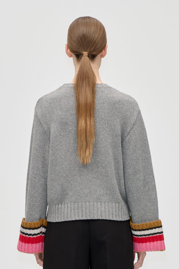 Stine Goya Chunky Sleeve Sweater Knit Pink Multistripes