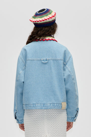 Stine Goya Collared Cropped Bomber Outerwear Denim Blue