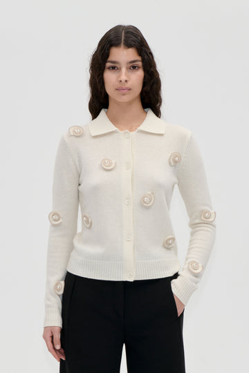 Stine Goya Collared Long Sleeve Cardigan Knit Cream