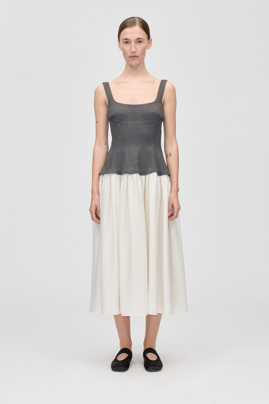 Corset Long Dress - Melange Grey / Cream - Stine Goya