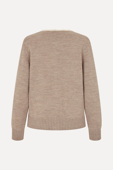 Stine Goya Crochet Trim Cardigan Knit Dark Oak