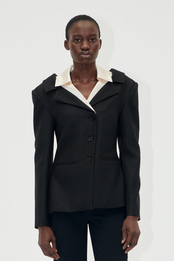 Double Collar Tailored Jacket - Black / Butter Milk - Stine Goya