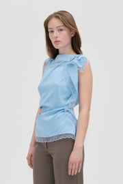 Stine Goya Draped Sleeveless Top Top Sky Blue