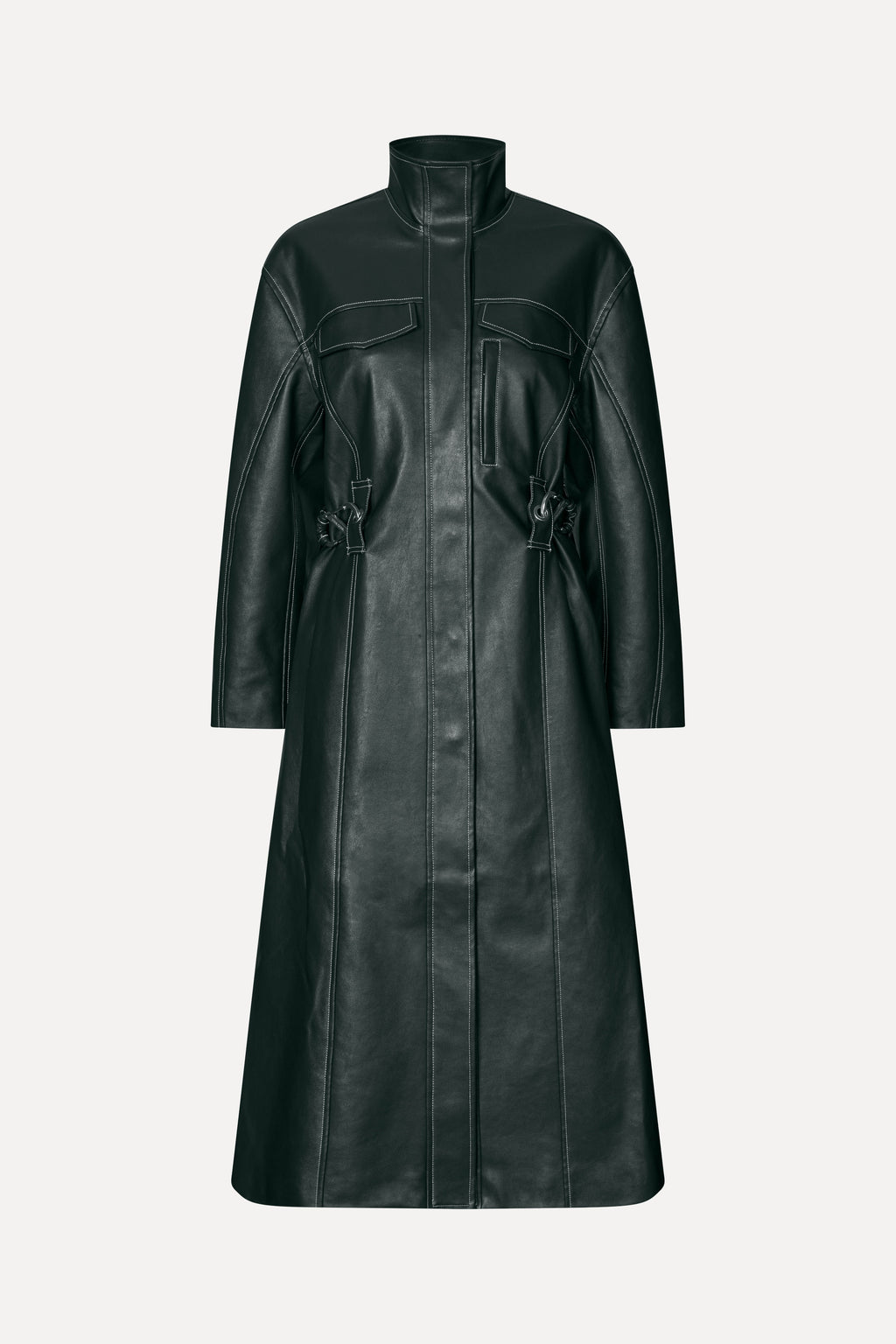 Dropped Shoulder High Collar Coat - Dark Green - Stine Goya
