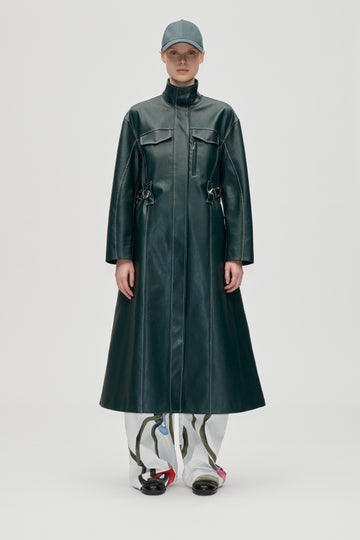 Stine Goya グラフィック袖のロングコート Dropped Shoulder High Collar Coat - Dark Green - Stine Goya