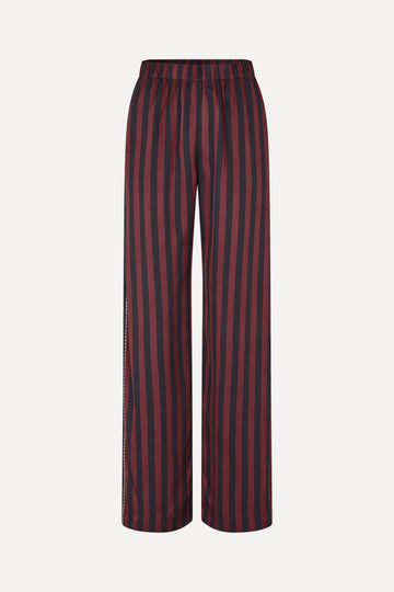 Stine Goya Elasticated Long Pants Pants Navy and Burgundy Wallpaper Stripes