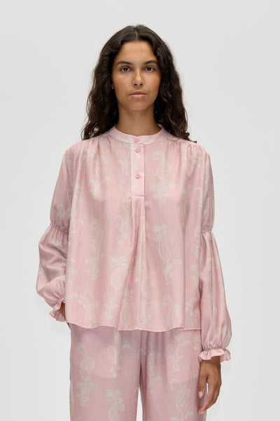 Elasticated Long Sleeve Top - Cherries On A Paisley - Stine Goya