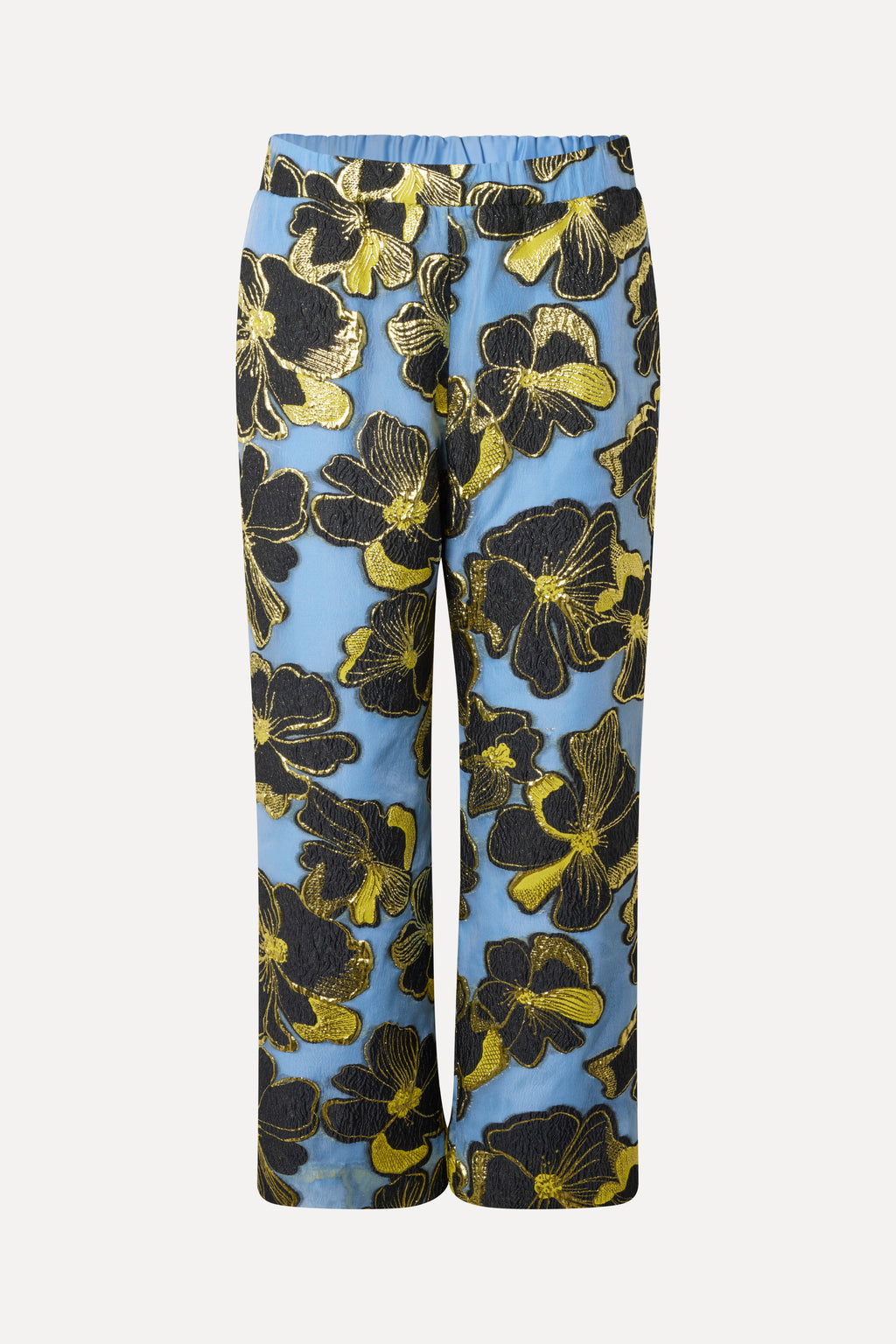 Elasticated Waistband Pants - Blue Anemone Jacquard - Stine Goya