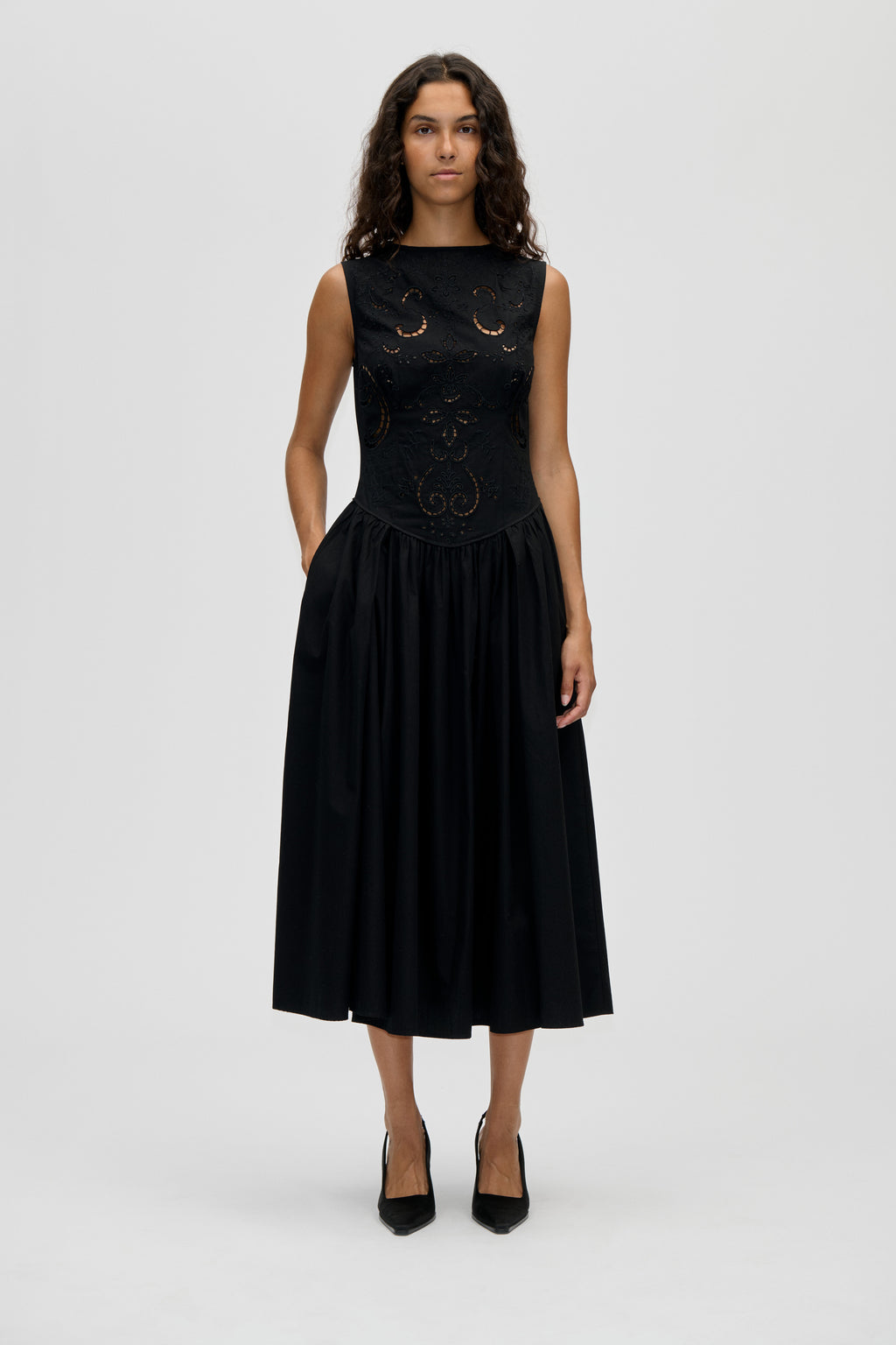 Embroidered Midi Dress - Broderie Anglaise - Stine Goya Embroidered Midi Dress - Broderie Anglaise - Stine Goya