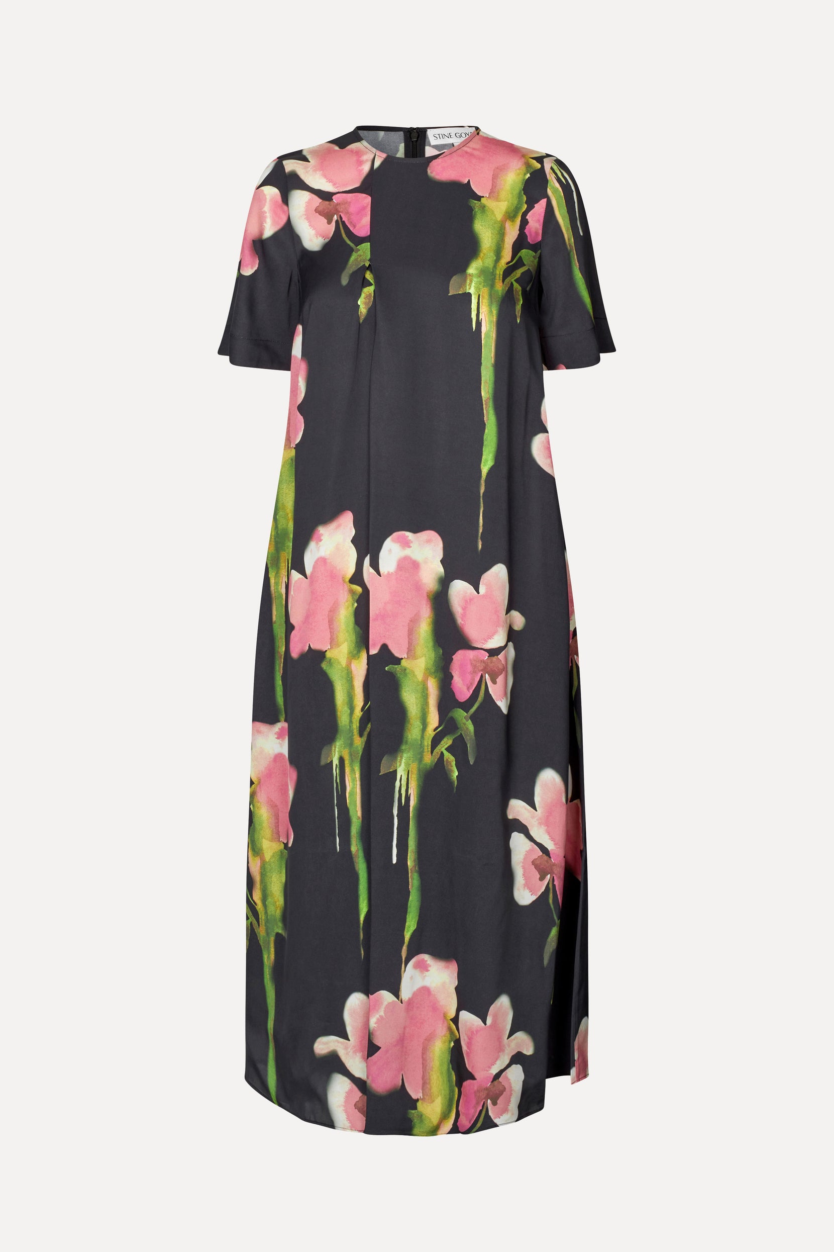 Flowy Short Sleeve Midi Dress - Melting Flowers
