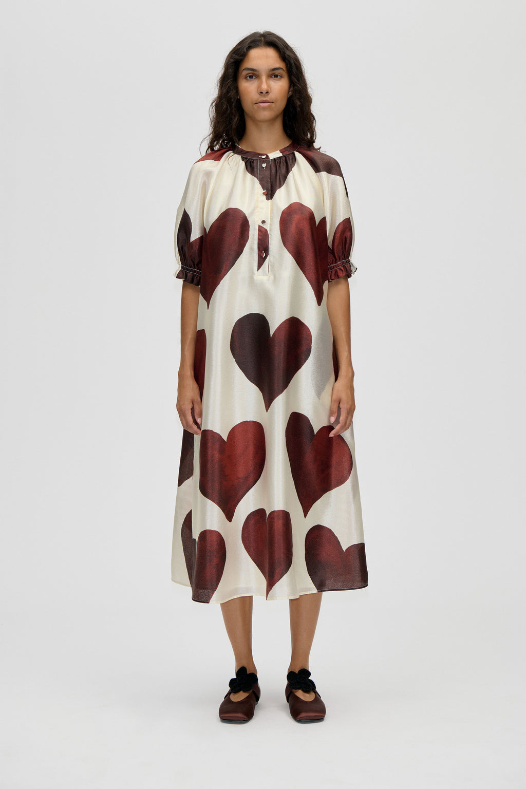 Front Placket Long Dress - Hearts