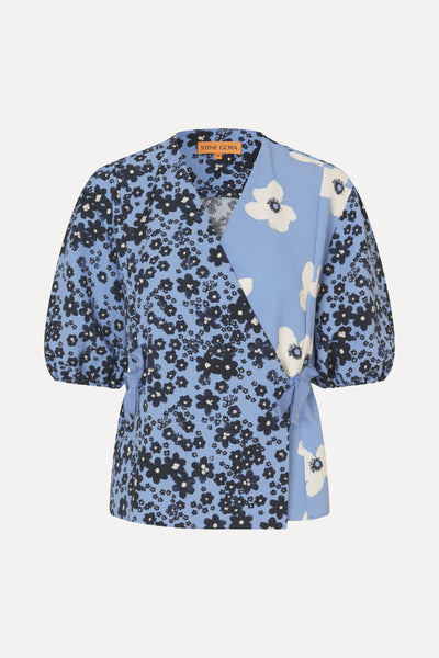 Gathered Tie Short Sleeve Top - Night Ditzy Floral / Day Ditzy