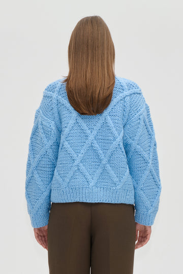 Stine Goya Handknit Cable Sweater Knit Sky Blue