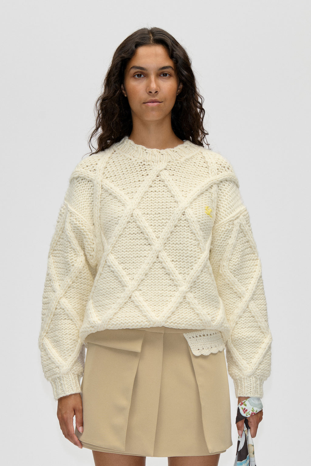 Handknit Cable Sweater - Porcelain Cream - Stine Goya