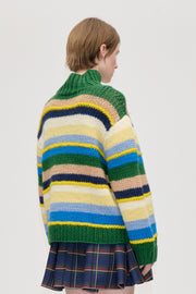 Stine Goya Handknit Turtleneck Sweater Knit Bold Multi-Stripes