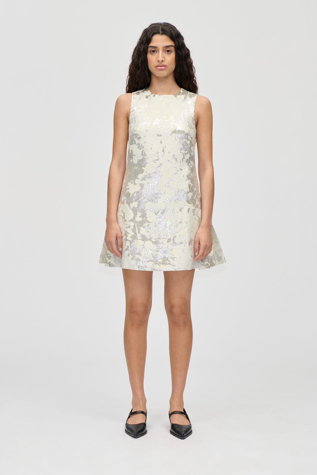 kick pleat dress Stine Goya Metallic Sleeveless Minidress in Lurex Garden at Nordstrom, Size Xx-Small