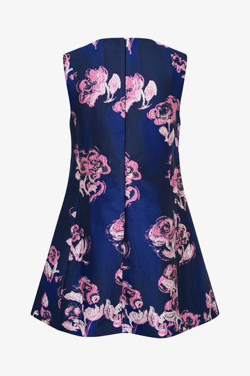 Stine Goya Kick Pleat Mini Dress Dress Blush Roses On Indigo