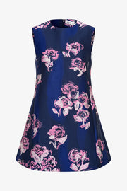 Stine Goya Kick Pleat Mini Dress Dress Blush Roses On Indigo