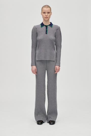 Stine Goya Long Flare Knit Pants Knit Soft Striped Rib