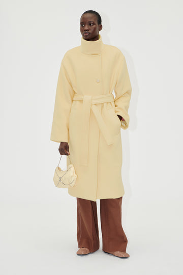 Long Sleeve High Collar Coat - Butter Milk - Stine Goya