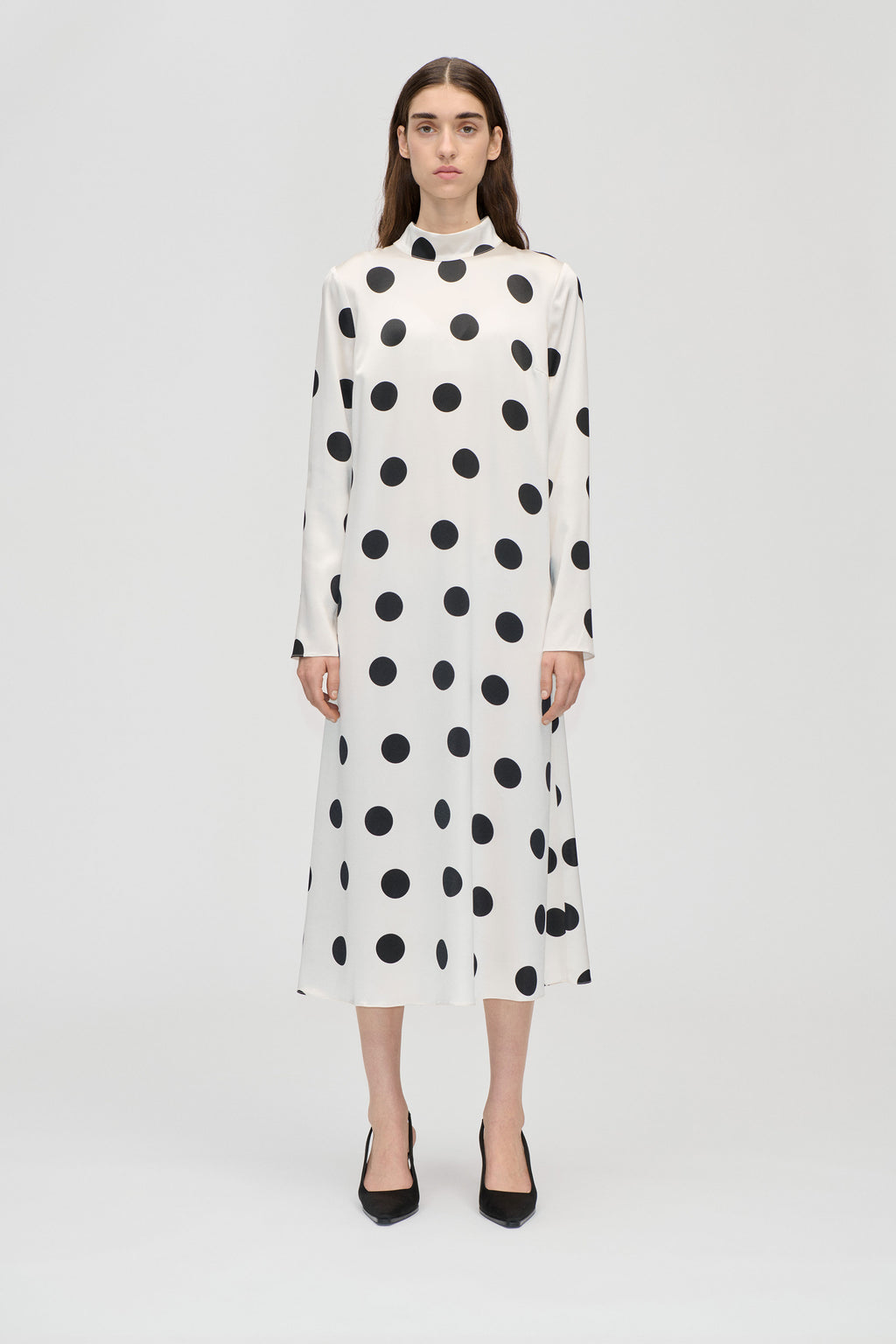 chinese dress ladies Stine Goya Long Sleeve Midi Dress Black Dots